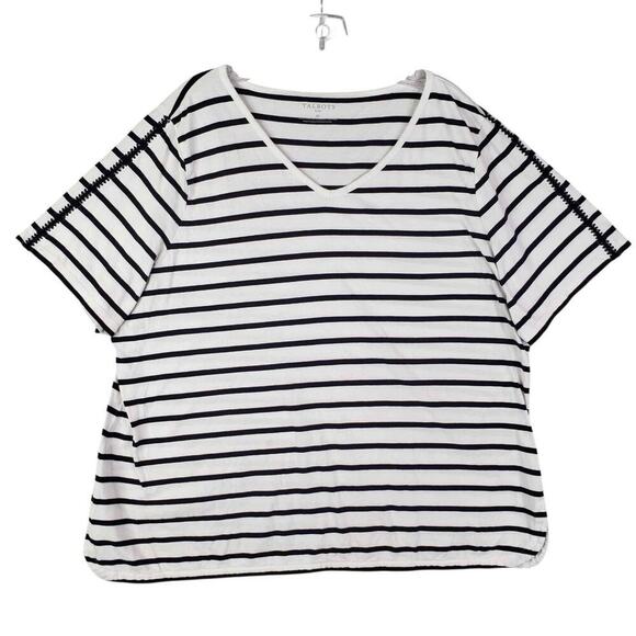 Talbots Shirt Tee White Navy Blue Pima Cotton Plus Size 2X Striped SS - Picture 2 of 9